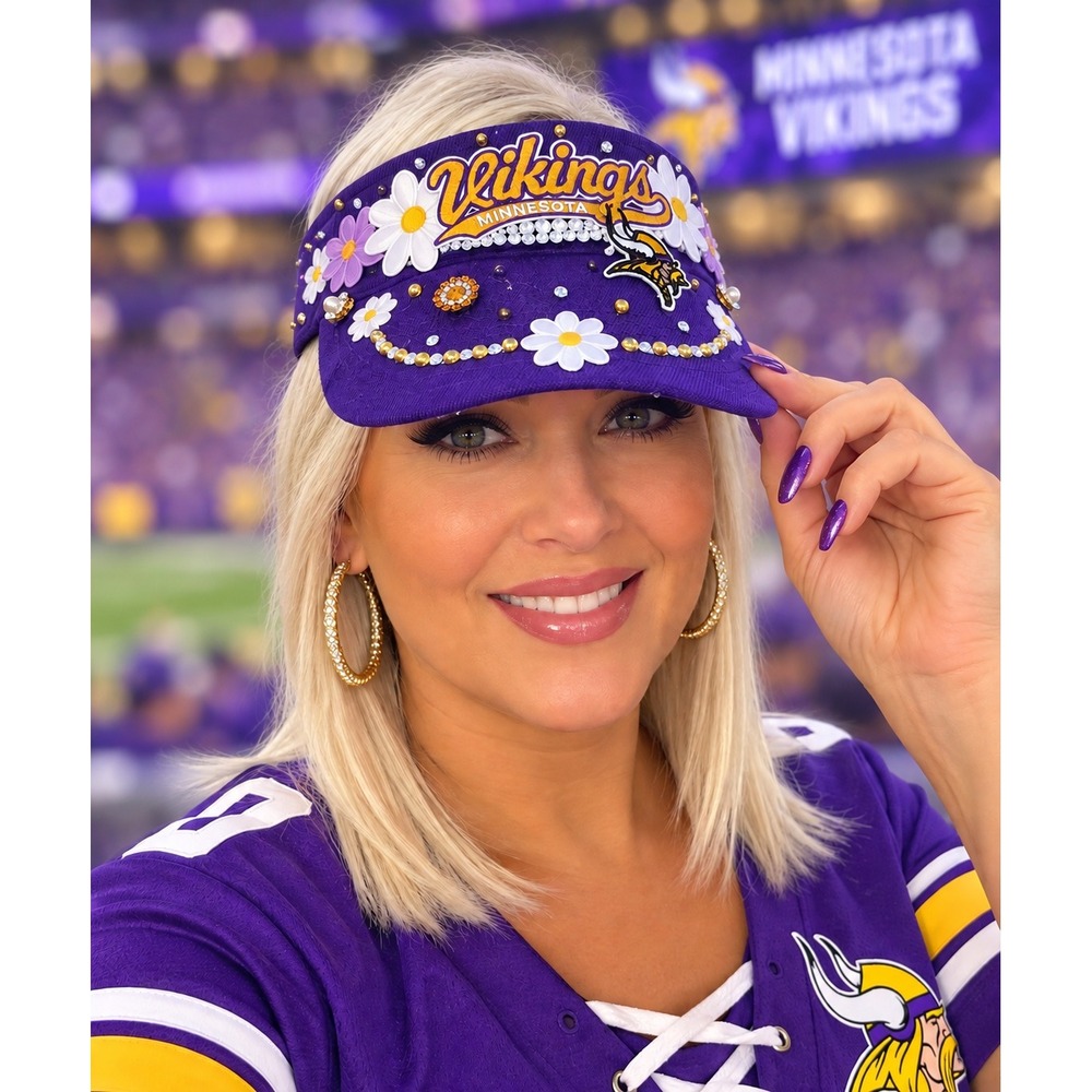 Minnesota Vikings Custom Beaded Floral Visor Purple NFL Fan Gear Rhinestone Hat